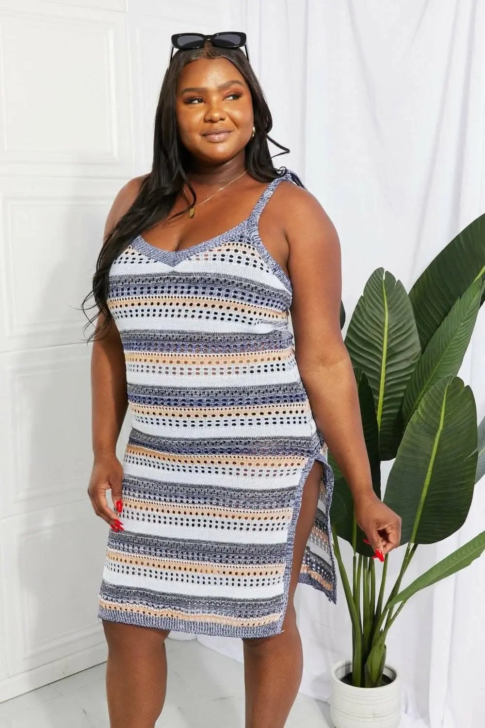 Chic striped tie-neck dress - Love Salve